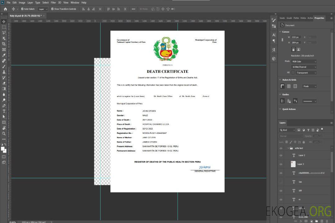 Modèle Word et PDF de certificat de décès de l'état civil du Pérou template Modèle Word et PDF de certificat de décès de l'état civil du Pérou template